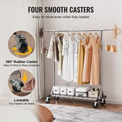 Vaateripustin hiiliteräs pyörillä säädettävä leveys ja korkeus alahylly