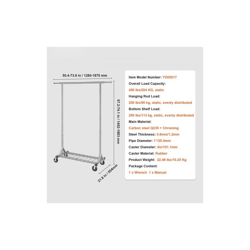 Vaateripustin hiiliteräs pyörillä säädettävä leveys ja korkeus alahylly