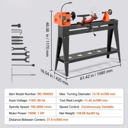 Puusorvi jalustalla 750 wattia 960 mm työpituus 350 mm halkaisija portaattinen nopeussäätö