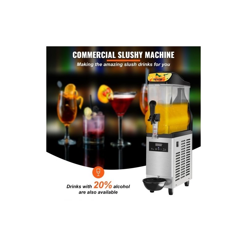 Yksialtainen slush-kone 12 l ruostumatonta terästä ja PC-muovia 220V