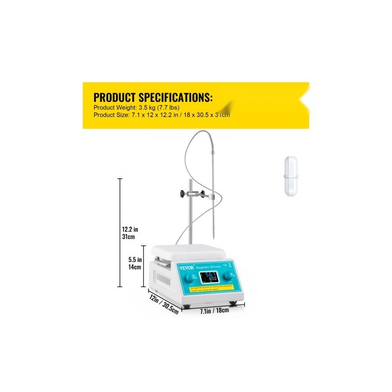 Magneettinen kuumalevysekoitin keraamisella pinnalla 2 litraa 200–2000 kierrosta laboratorioon