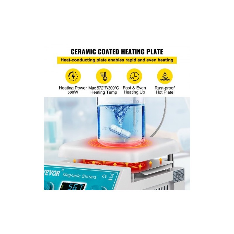 Magneettisekoittaja keraamisella kuumalevyllä digitaalinen 2 l laboratorioon 200–2000 r/min 300 °C