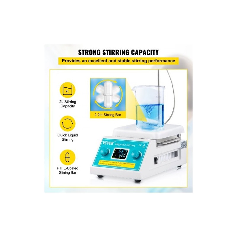 Magneettisekoittaja keraamisella kuumalevyllä digitaalinen 2 l laboratorioon 200–2000 r/min 300 °C