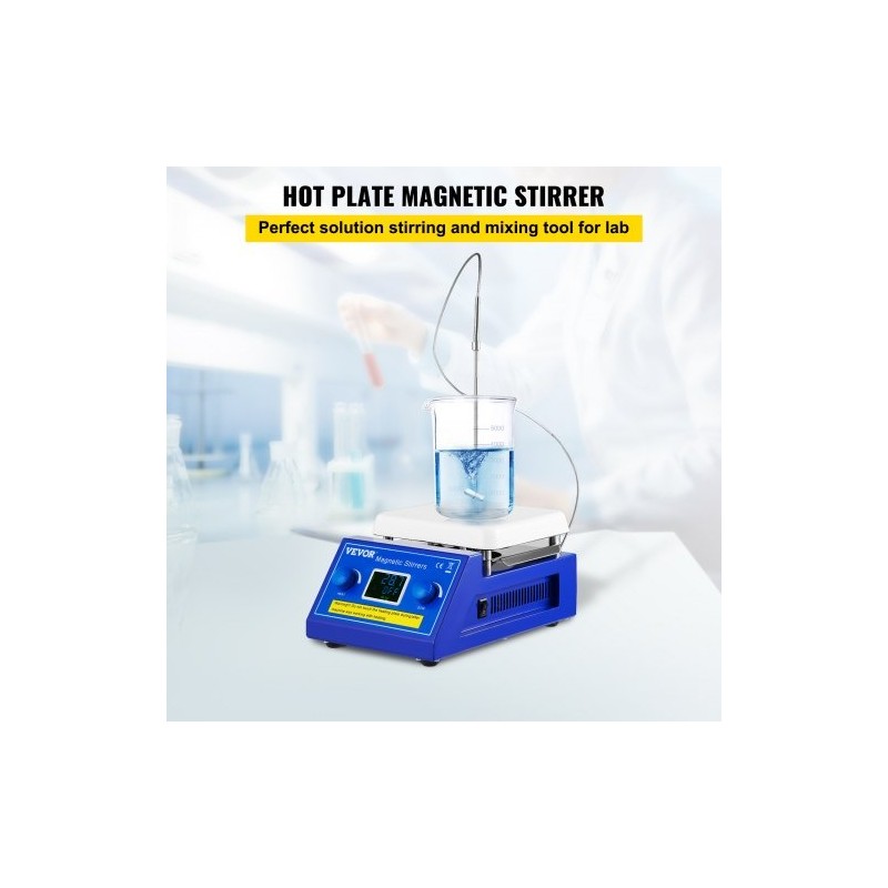 Magneettisekoittaja keraamisella kuumalevyllä 5 L kapasiteetti 200–2000 r/min enimmäislämpötila 320°C LED näyttö