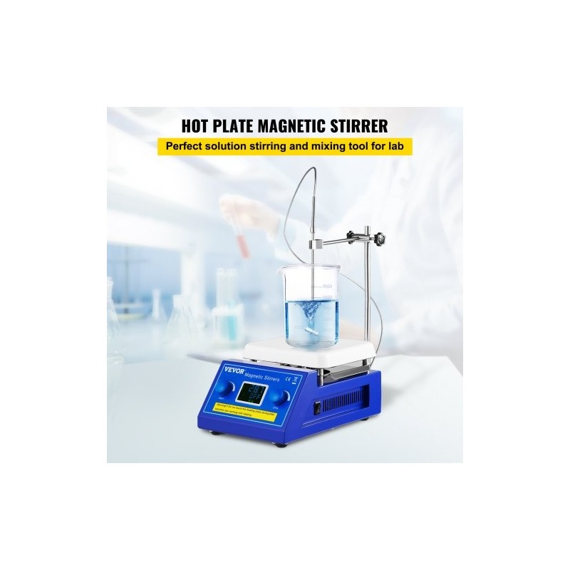 Magneettinen kuumalevysekoitin keraamipinnoitteella viiden litran kapasiteetti säädettävä 200–2000 r/min LED-näyttö 320°C