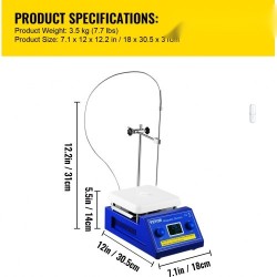 Magneettinen kuumalevysekoitin keraamipinnoitteella viiden litran kapasiteetti säädettävä 200–2000 r/min LED-näyttö 320°C