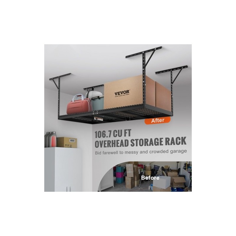 Autotallin kattohylly kylmävalssattua terästä 121,9x243,8 cm säädettävä 55,9–101,6 cm 272 kg musta