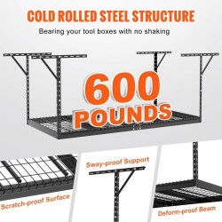 Autotallin kattohylly kylmävalssattua terästä 121,9x243,8 cm säädettävä 55,9–101,6 cm 272 kg musta