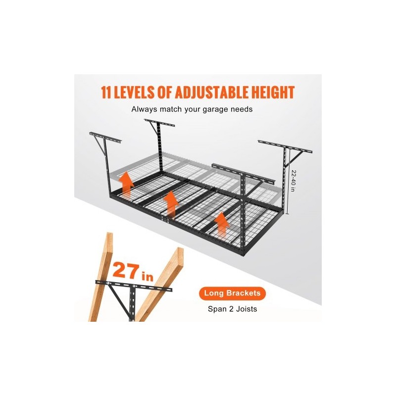 Autotallin kattohylly kylmävalssattua terästä 121,9x243,8 cm säädettävä 55,9–101,6 cm 272 kg musta
