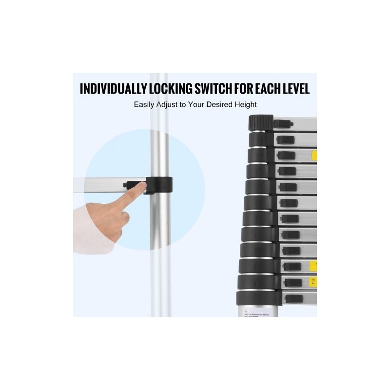 Teleskooppitikas alumiinirunkoinen 5,0 m 170 kg kantavuus monipainikejärjestelmällä liukuestejaloilla