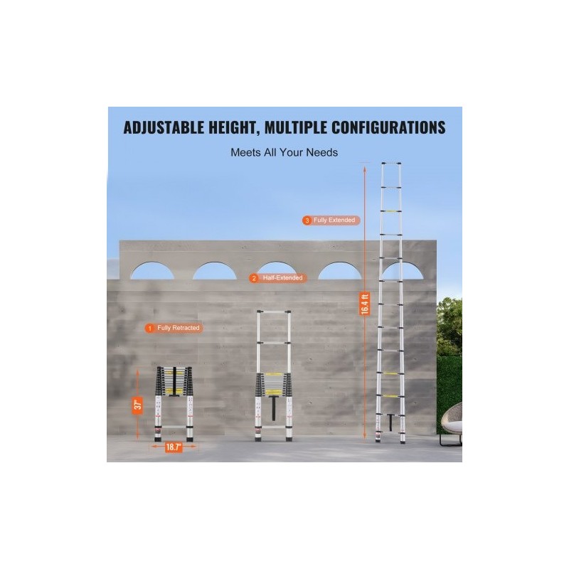 Teleskooppitikas alumiinirunkoinen 5,0 m 170 kg kantavuus monipainikejärjestelmällä liukuestejaloilla