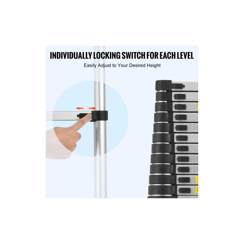 Teleskooppitikas alumiiniseoksesta 16 askelmaa 6,19 m 170 kg kantavuus liukumattomilla jalkatyynyillä