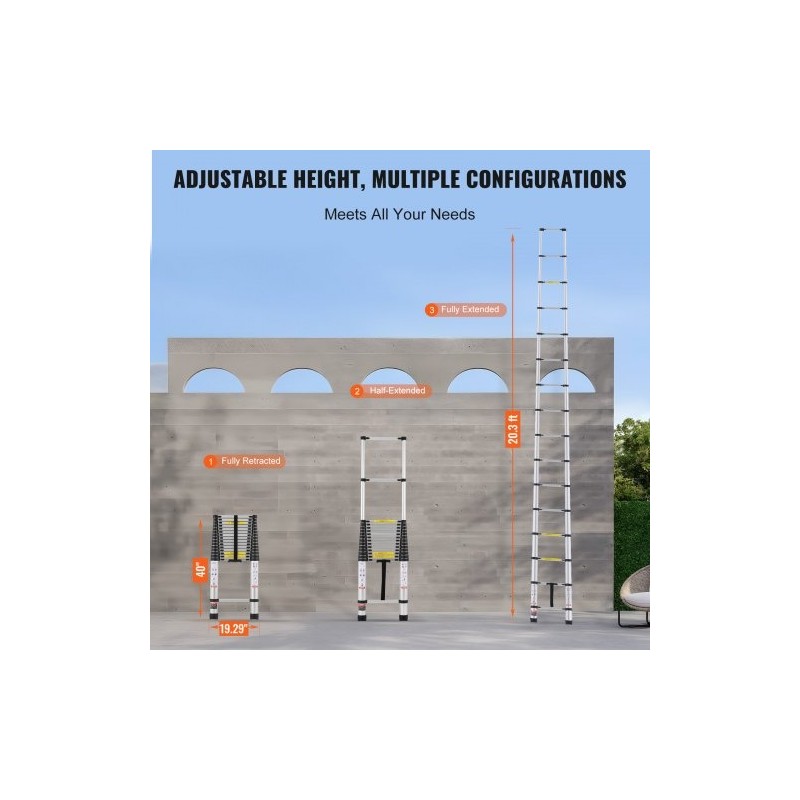Teleskooppitikas alumiiniseoksesta 16 askelmaa 6,19 m 170 kg kantavuus liukumattomilla jalkatyynyillä