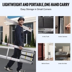 Teleskooppitikas alumiiniseoksesta 6,2 m kokoontaittuva 15 askelmaa 190 kg kantavuus liukuestolliset jalat