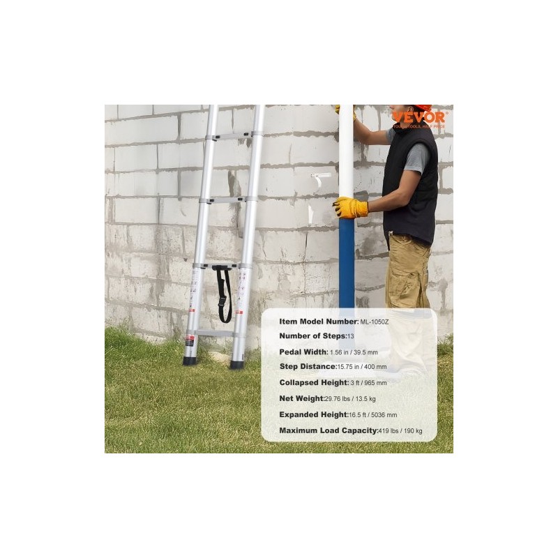 Teleskooppitikkaat alumiiniseos 5036 mm 190 kg kokoontaittuva monipainikkeinen lukitus