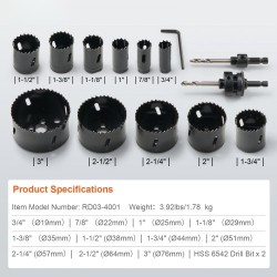 Reikäsahasarja bimetalli M42 11 kpl koot noin 3/4–3 puu rauta muovi säilytyslaukku