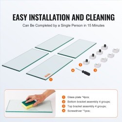 Neliömallinen lasinen tuulensuoja tulipöydälle karkaistu 8 mm 543x543x191 mm alumiinikiinnikkeillä