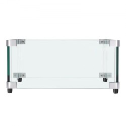 Neliömallinen lasinen tuulensuoja tulipöydälle karkaistu 8 mm 543x543x191 mm alumiinikiinnikkeillä