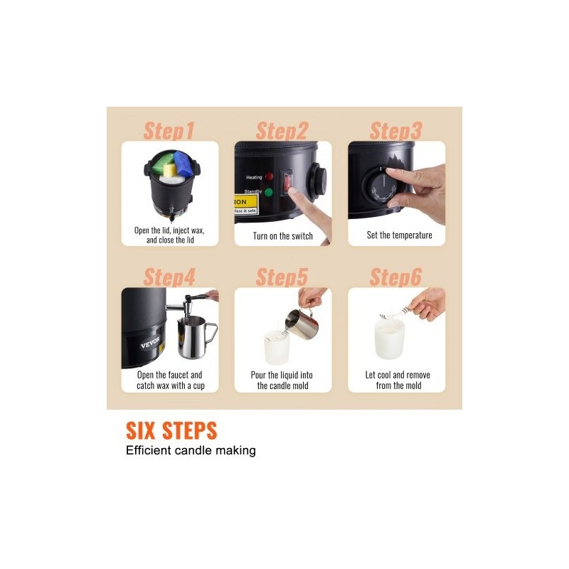 Sähköinen vahansulatin 6,5 l ruostumaton terässäiliö säädettävä lämpötila 30–110 °C kynttilänvalmistukseen