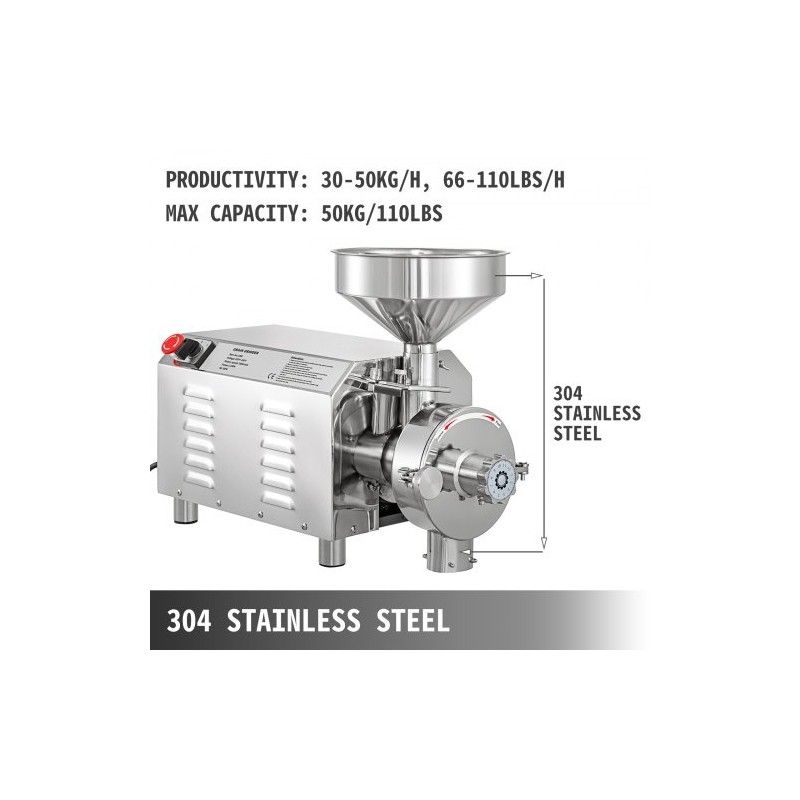 Sähköinen viljamylly ruostumatonta terästä 2,2 kW 30–50 kg tunnissa 50 kg