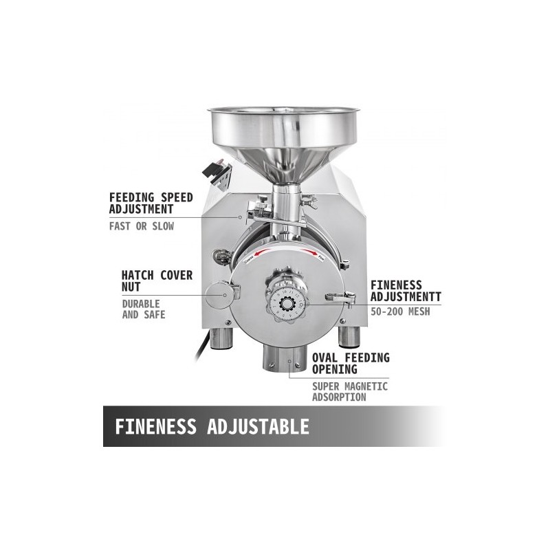 Sähköinen viljamylly ruostumatonta terästä 2,2 kW 30–50 kg tunnissa 50 kg