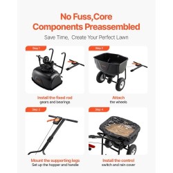 Käveltävä siemen- ja lannoitelevitin 27,2 kg säiliö 0–3 m 8 tuuman renkaat