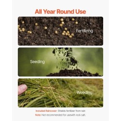 Käveltävä siemen- ja lannoitelevitin 27,2 kg säiliö 0–3 m 8 tuuman renkaat