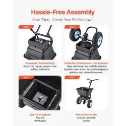 Työntömallinen sirottelija 45 kg kantavuus 0–3 metrin levitysleveys 13 tuumaiset ilmakumirenkaat