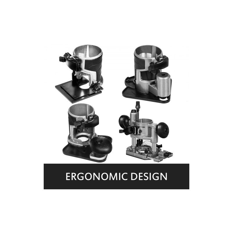 Jyrsin 710 W kompakti puuntyöstöön säädettävä 10000–30000 kierrosnopeus pehmeä käynnistys alumiinirunko