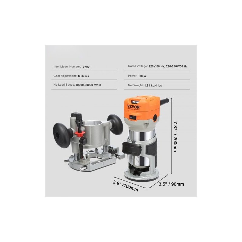Puujyrsin 0,92 kW 6-portainen kompaktilla upotettavalla ja kiinteällä perusosalla