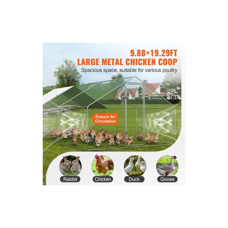 Metallinen käveltävä kanatarha 3x5,88x1,99 m galvanoidut teräsputket muovikatoksella turvalukolla