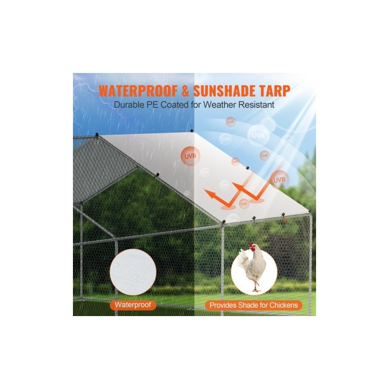 Metallinen käveltävä kanatarha 3x5,88x1,99 m galvanoidut teräsputket muovikatoksella turvalukolla