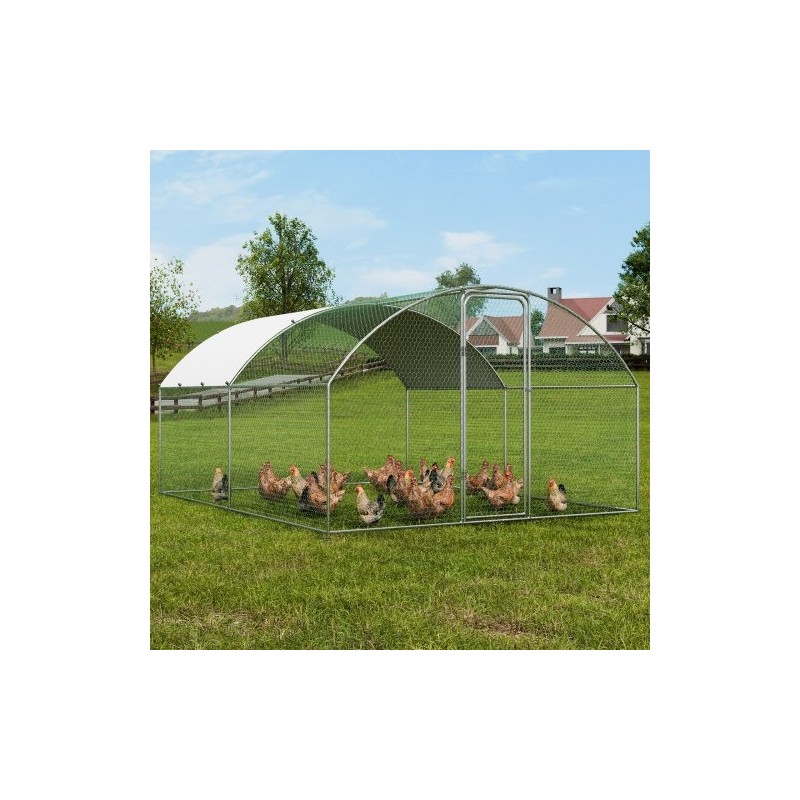 Metallinen käveltävä kanatarha 3x3,93x1,99 m galvanoidut teräsputket vedenpitävä PE-katos