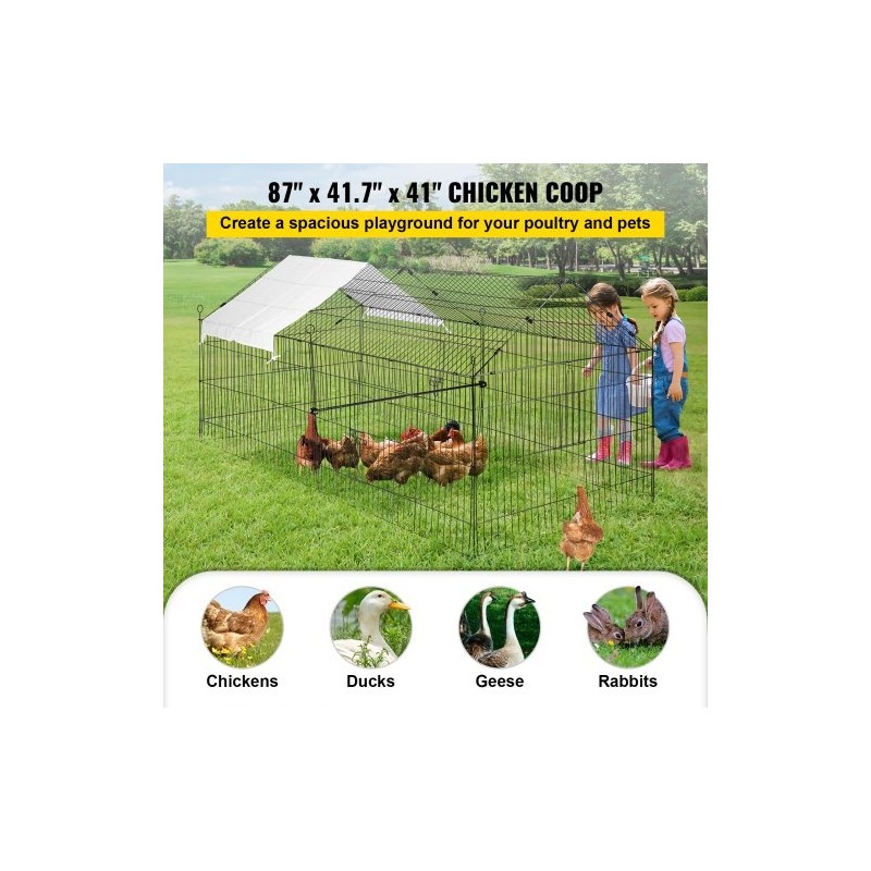 Metallinen kanahäkki 220 x 106 x 104 cm polyesteripeitteellä neljällä ovella