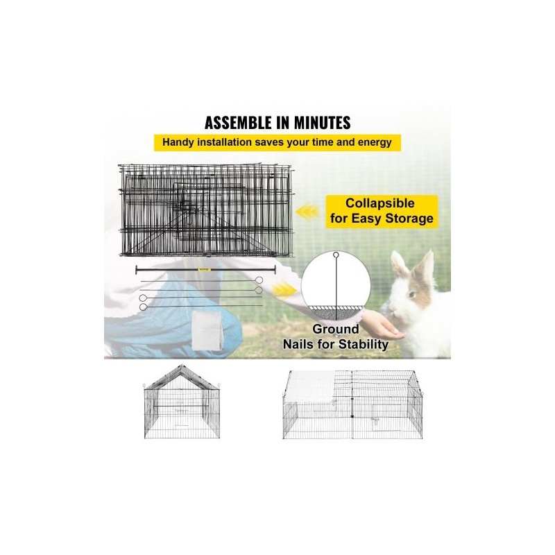 Metallinen kanahäkki 220 x 106 x 104 cm polyesteripeitteellä neljällä ovella