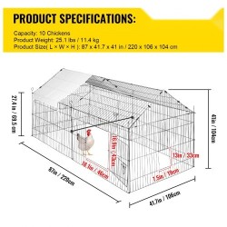 Metallinen kanahäkki 220 x 106 x 104 cm polyesteripeitteellä neljällä ovella