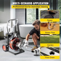 Sähköinen viemärinavauskone 15 m 13 mm kaapelilla 370 wattia 25–100 mm putkille