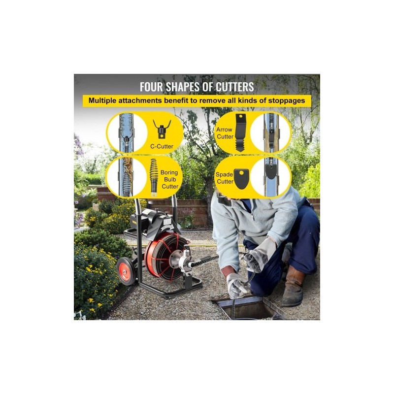 Sähköinen viemärinavauskone 15 m 13 mm kaapelilla 370 wattia 25–100 mm putkille