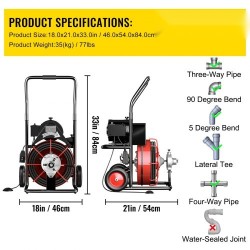 Sähköinen viemärinavauskone 15 m 13 mm kaapelilla 370 wattia 25–100 mm putkille