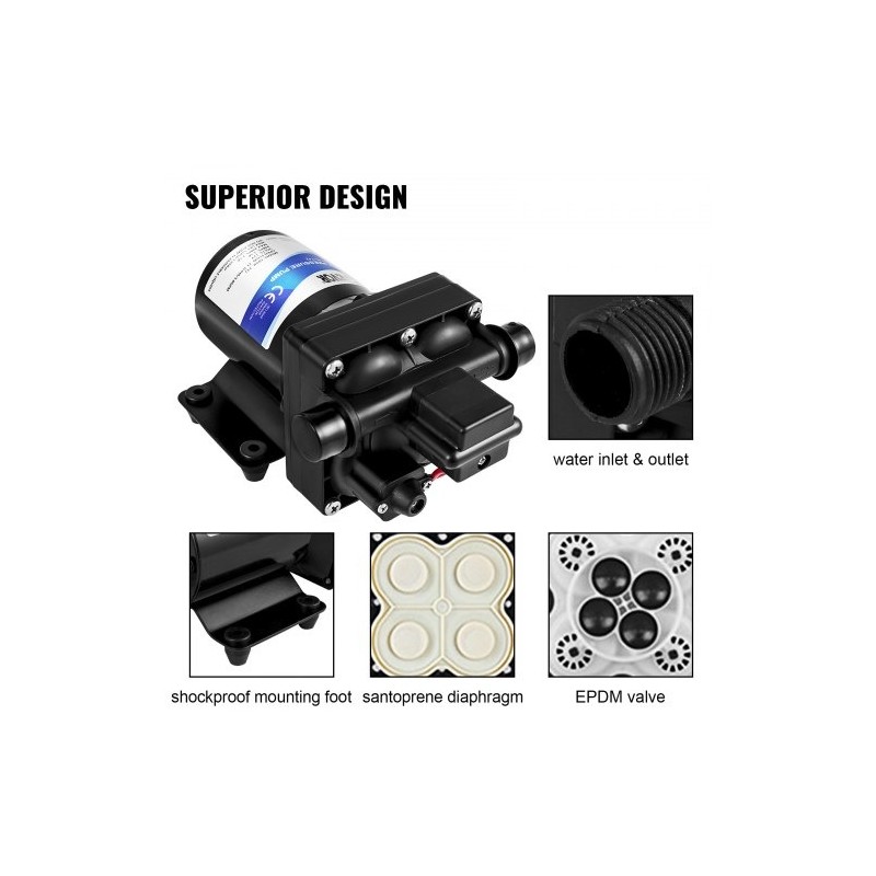 Kalvopumppu 12 voltin itseimevä polypropeenirungolla 15 litraa minuutissa 3,8 bar