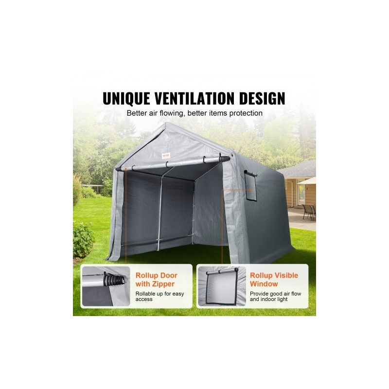 Varastoteltta sinkityllä teräsrungolla polyeteenipinnoitetulla kankaalla vetoketjuovella 305x305x259 cm