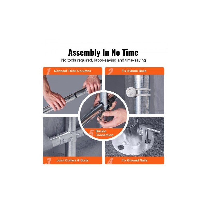 Säilytyssuoja galvanoitu teräsrunko 1,83 x 2,44 x 2,13 m kaksipuolinen PE-peite vetoketjuovi