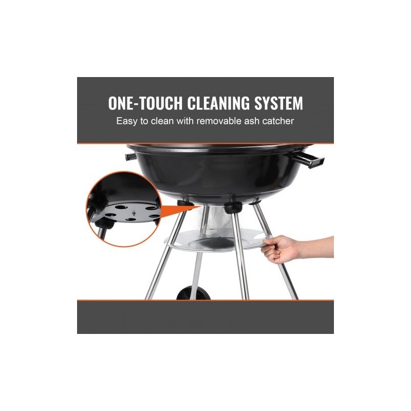 Pallohiiligrilli posliiniemaloitu teräsrunko 22 tuumaa kannettava lämpömittarilla ulkokäyttöön