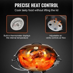 Pallohiiligrilli posliiniemaloitu teräsrunko 22 tuumaa kannettava lämpömittarilla ulkokäyttöön