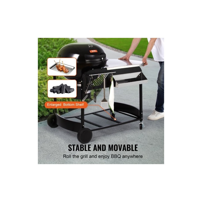 Hiili- ja propaanikaasugrilli 21-tuumainen posliiniemaloitu rautarunko kansi ja kärry ulkokäyttöön