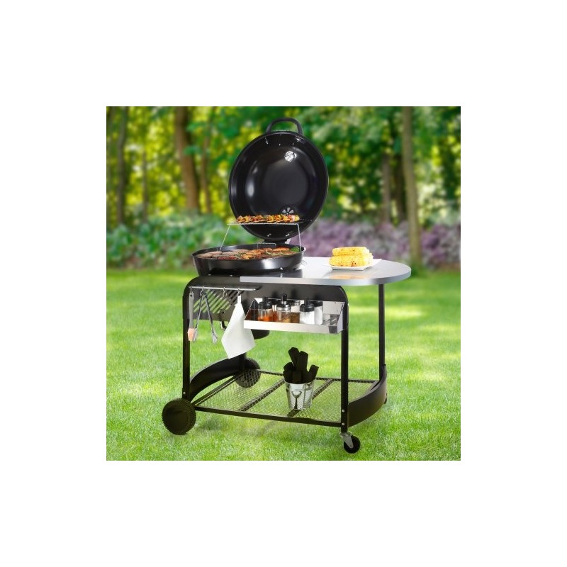 Hiili- ja propaanikaasugrilli 21-tuumainen posliiniemaloitu rautarunko kansi ja kärry ulkokäyttöön