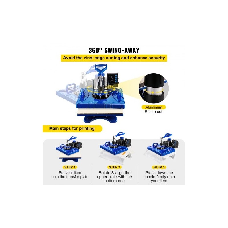 Lämpöpuristin kuusitoiminen teflonpinnoitettu 30x38 cm lämmityslevy 1000W
