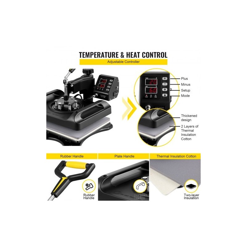 Lämpöprässilaite 29x38cm 8-toiminen 360-asteinen kääntyvä kaksoisputkilämmitys T-paidoille ja mukeille