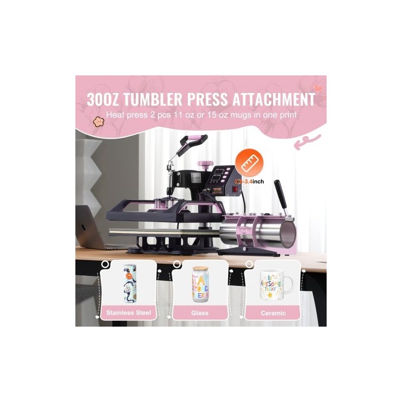 Lämpöprässi 8-in-1 muovi alumiiniseos lämpölevy 290 x 380 mm musta-pinkki