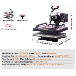 Monikäyttöinen lämpöprässi muovi alumiiniseos 290x380mm musta pinkki